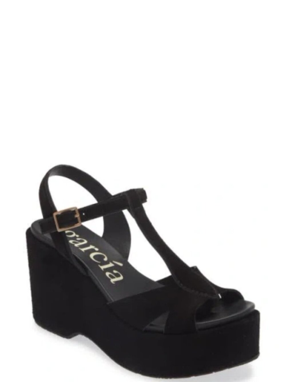 Pedro Garcia Black Suede Platform T-Strap Sandals